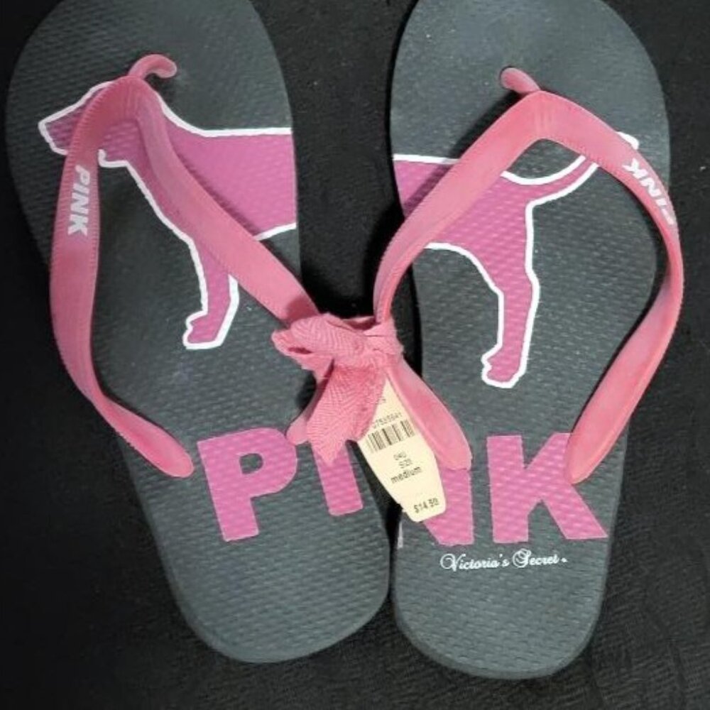 VICTORIA'S SECRET "PINK DOG LOGO" WOMEN FLIP FLOPS - SIZE MEDIUM - NWT